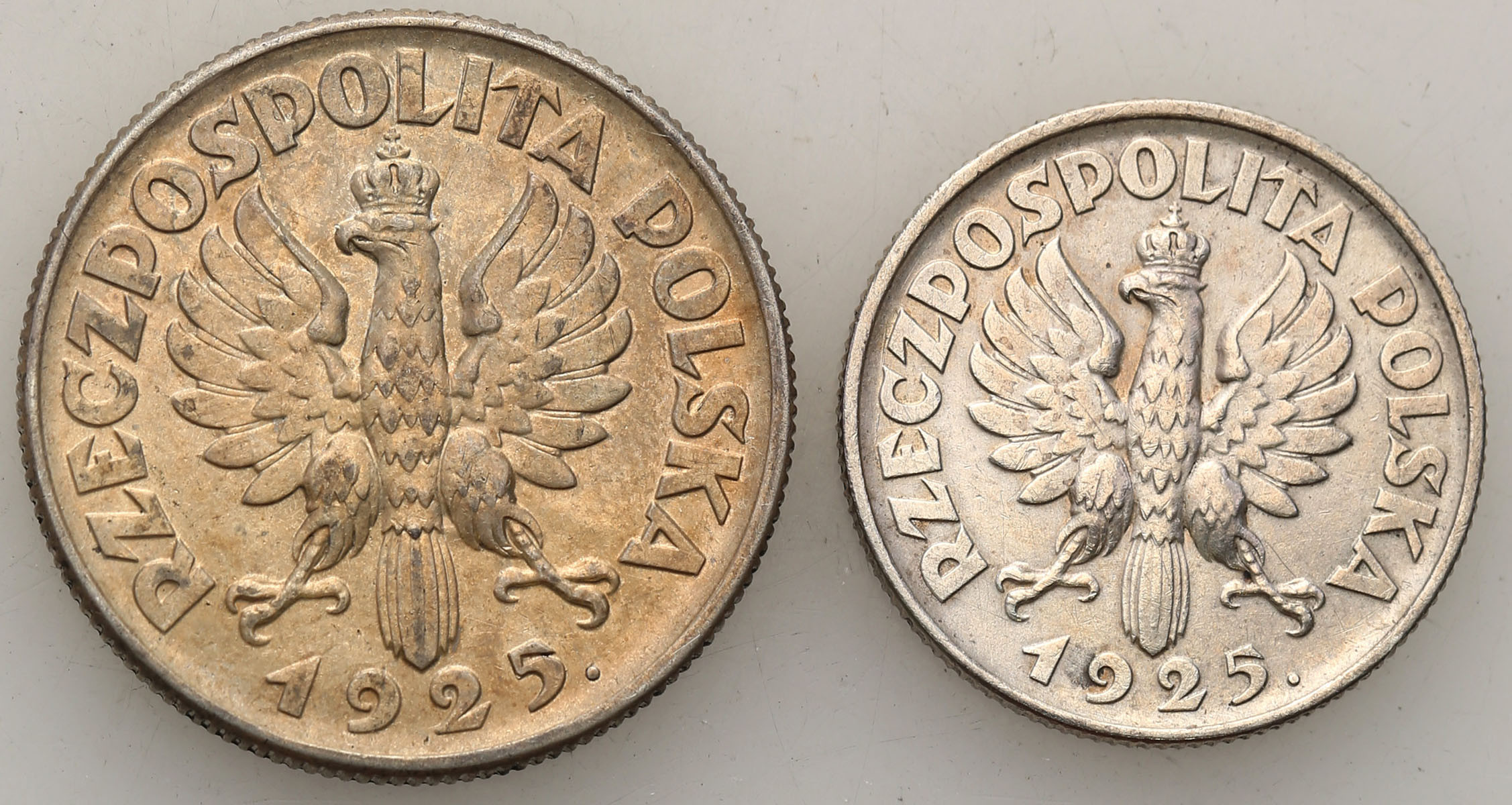 II RP. 1 złoty 1925, Londyn, 2 złote 1925 kropka, Londyn, zestaw 2 monet - ŁADNE